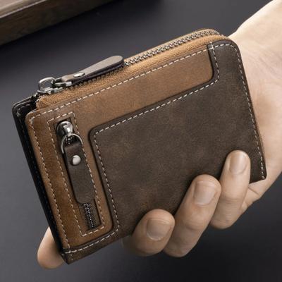 Portafoglio da Uomo di Alta Qualità in Pelle Nubuck con Blocco Multiplo di Lusso Designer Portacarte Portasoldi a Molla a 3 Pieghe