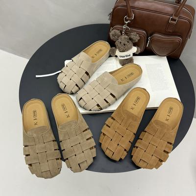 2024 Frühling und Herbst neue Mode vielseitige Tasche Kopf halbe Hausschuhe Damenschuhe außen Mori hohl retro lässig dick