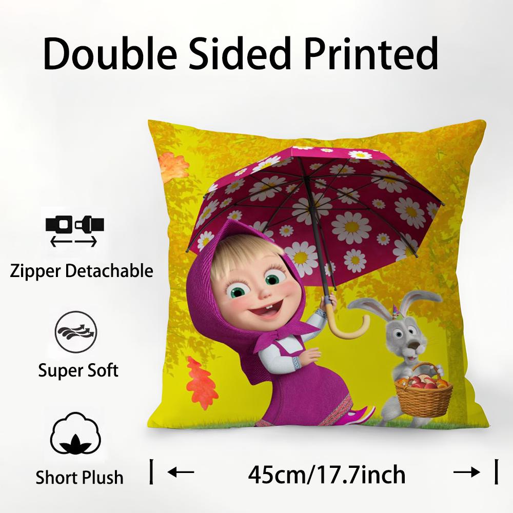 M-Masha And B-Bears Pillow Case Plush Fabric Soft Double Sided Print Sofa Cushion Cover Throw Pillow Covers