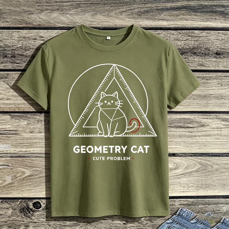 2026 Unisex Geometry Cat Cute Problem Short Sleeve Tee Funny Math Teacher Student Minimalist Graphic Casual Top