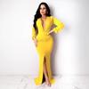 Vestido de Noche Sexy Ajustado de Color Sólido con Cuello en V para Mujer