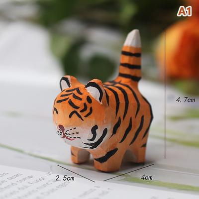 Handmade Wood Carving Cat Ornaments Small Animal Desktop Decoration Crafts
