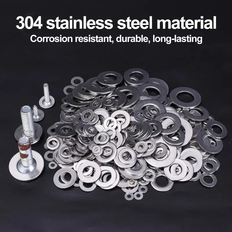 80/180/360 304 Stainless Steel Flat Washers Set, Perfect For Home Decor, Factory Repair, Kitchens, Shops & More
