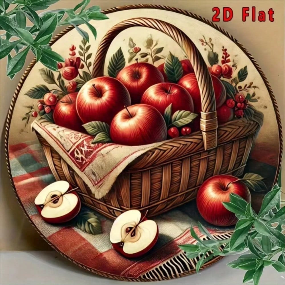 

Rural Apple Basket Metal Tin Sign Realistic Fruit Farmhouse Wall Decor For Cafe Home Kitchen 20x20 білий
