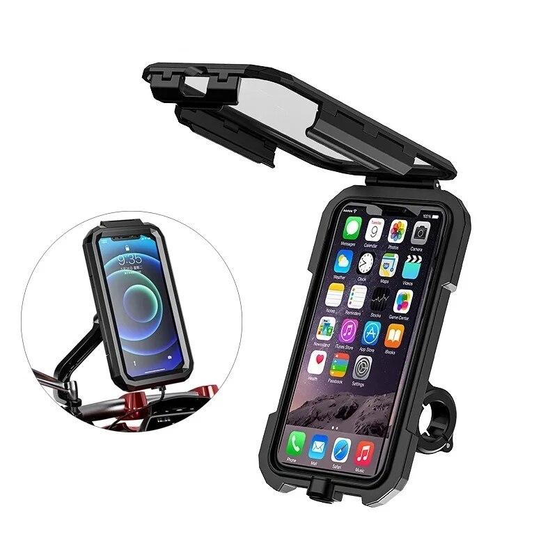 Waterproof Motorcycle Phone Holder Moto Bike Handlebar Mirror Mount for 4.7-6.8 Inch Cellphone Cycling Stand with Touch Screen