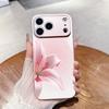 Einfaches rosa Lilienmuster Metallic-Lack Glas-Handyhülle geeignet für iPhone 17 16 15 14 13 12 11 Pro/Max/Plus stoßfest