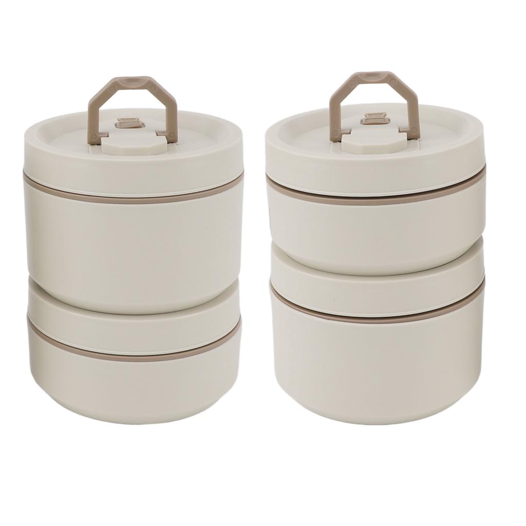Isolierte Lunchbox aus Edelstahl mit Thermotasche Rund Versiegelt Beige Weiß Isolierte Bento-Box