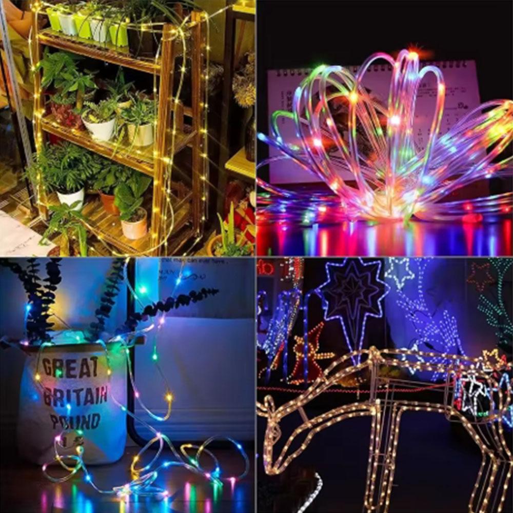 7M/12M Solar Tube Rope Lights Outdoor Waterproof LED String Fairy Strip 8 Modes for Garden Wedding Christmas Tree Fence Decoration