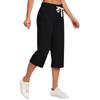 Pantaloni de vară pentru femei cu picioare largi Pantaloni neregulați uni picioare ocazional in snur Capris de damă cu buzunare