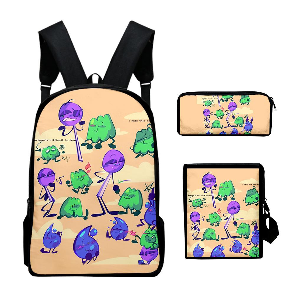 Ensemble de 3 sacs à dos Jacknjellify Battle for Dream Island : sacs bandoulière, sac à dos de jour, sac à fermeture éclair pour étudiant, trousse originale
