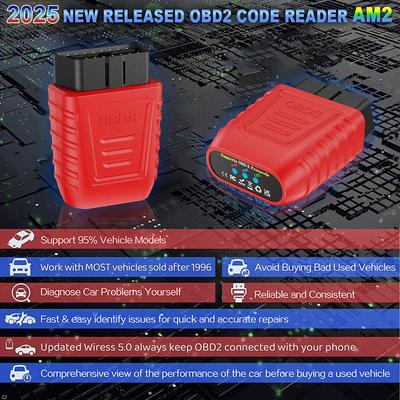 AM2 Code Reader Car OBD2 Diagnostic Tools Bluetooth 5.0 Automatic Fault Codes Clear OBD II Scanner Automobile Battery Tester