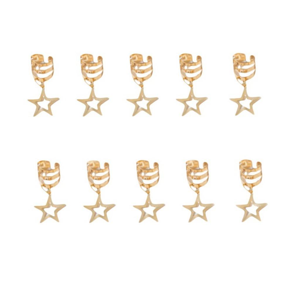 10pcs Star Shape Dreadlocks Beads Hair Braiding Hair Braid Tubes Hollow Out Hair Ring  Women