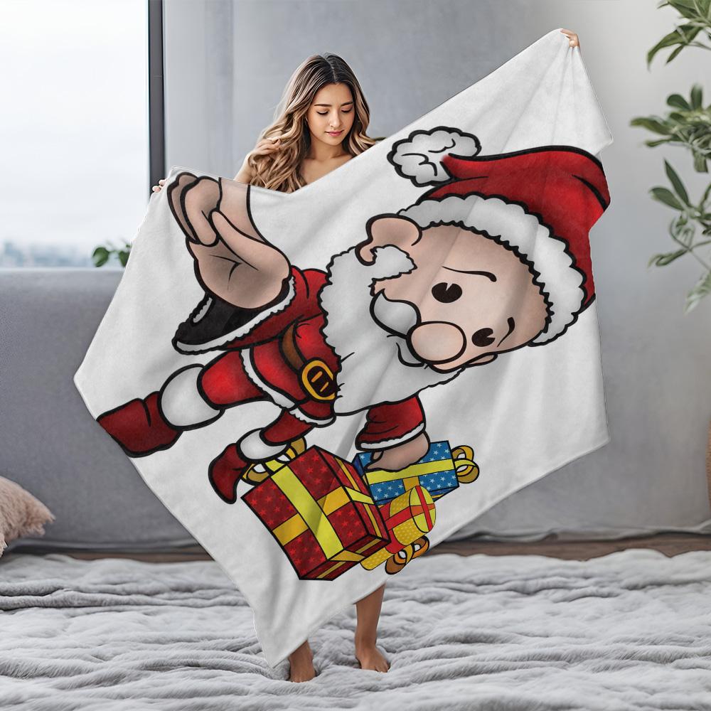 Santa Claus Throw Blanket Christmas Gift Cozy Flannel Fleece Blanket Holiday Decor Festive Home Bedding Gift for Kids Adults
