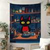 Cartoon Schwarze Katze Küche Digitaldruck Polyester Wandteppich geeignet für den Einsatz in Wohnzimmern Schlafzimmern Büros Bars Partys