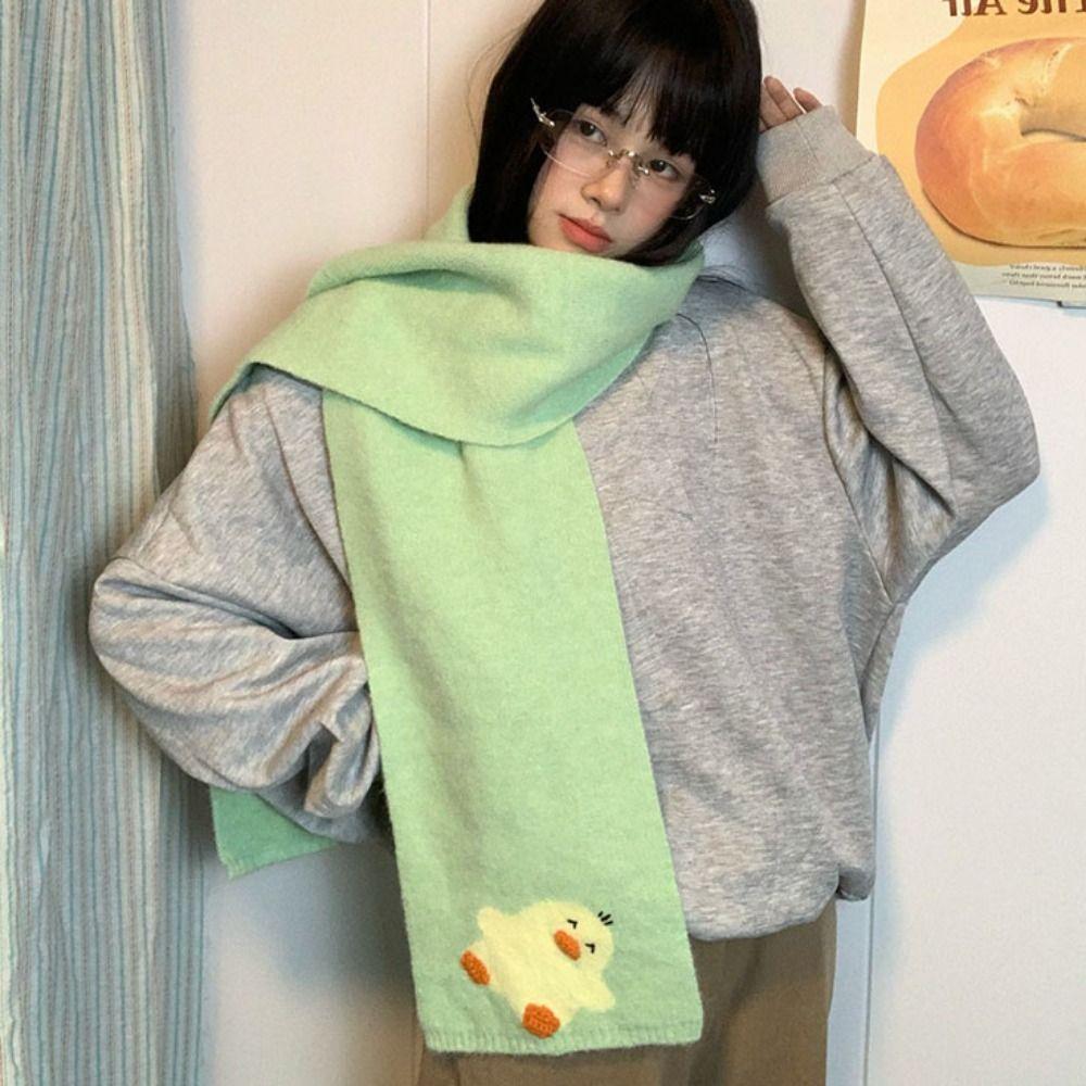Colorful Cashmere Knitted Scarf Sweet Winter Neck Warmer Cartoon Embroidery Scarf  Autumn Winter