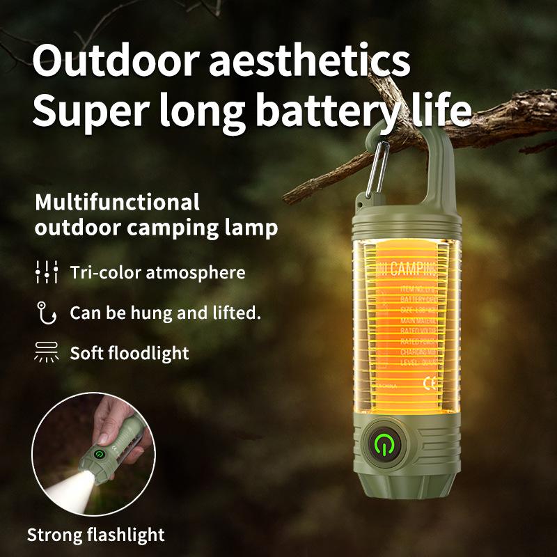 New Outdoor Camping Light with Multiple Light Sources, Portable Keychain Hook, Mini Flashlight, Atmosphere Camping Light