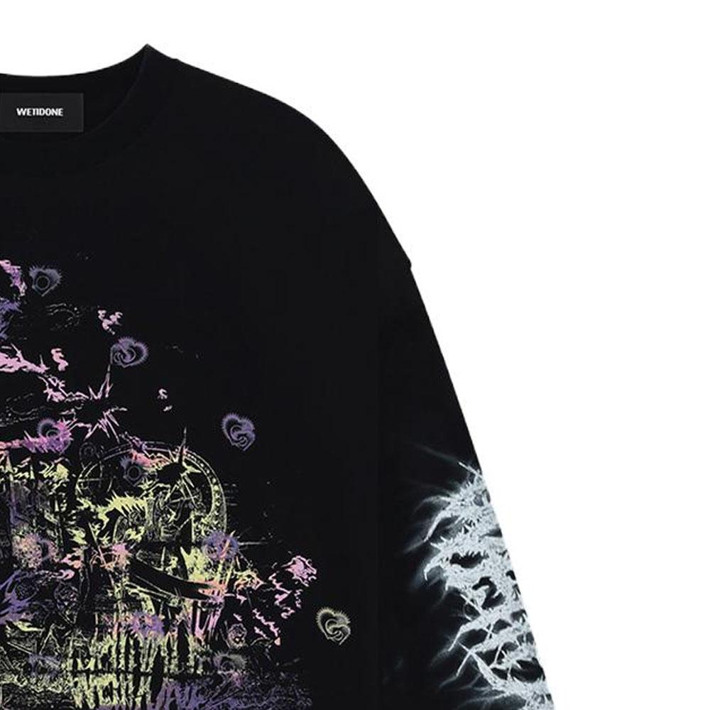 WE11DONE FW23 Pullover mit aufgedrucktem Riss-Buchstabenlogo Unisex-Sweatshirt Schwarz WD-TT3-23-756-U-BK