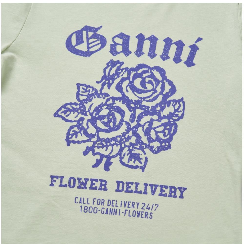 Ganni T3632 822 Flower Logo Print Women S Short Sleeve Tee