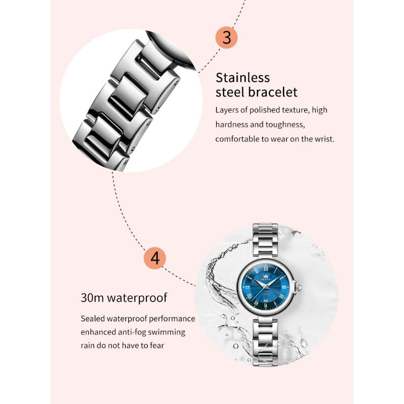 OLEVS Women's Watches Roman Scale Auto Date Exquisite Small Dial Stainless Steel Waterproof Elegant NEW Ladies' Watches
