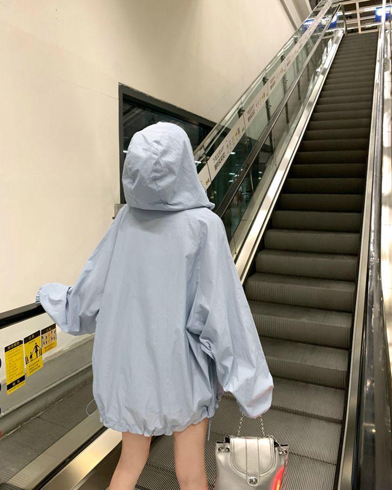 Women's Casual Sporty Long Sleeve Jacket - Spring Versatile Hooded Sun Protection Coat