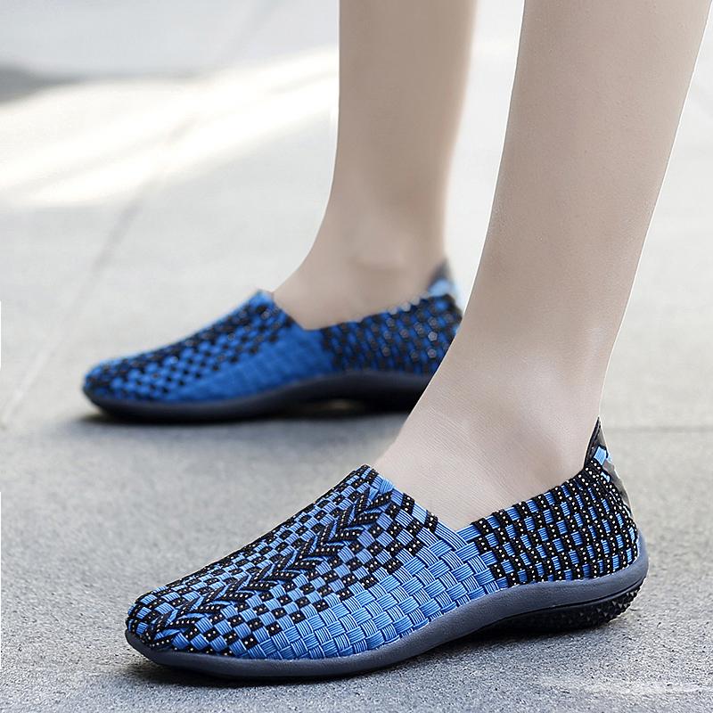 Summer Moccasin Beach Shoes Women Black Casual Weave Slip on Braided Blue Flats Sneakers Plus Size