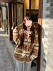 Women’s Korean Retro Striped Hooded Faux Lambswool Coat - Winter Loose Fit Cardigan with Long Sleeves