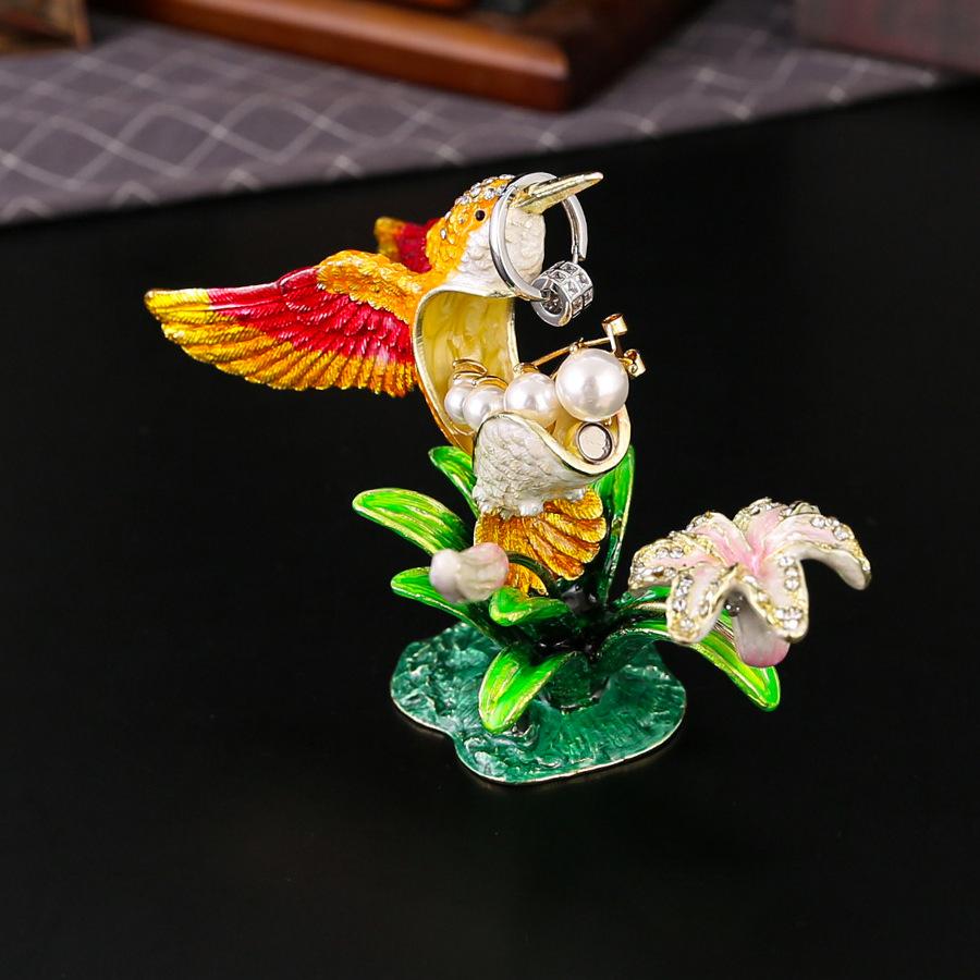 New Magpie Flower Jewelry Box Gold and Silver Jewelry Storage Tabletop Ornament Enamel Metal Crafts Jewelry Box