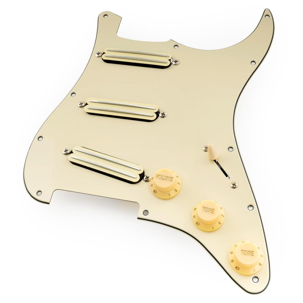 Musiclily SSS Strat Pickguard for Alnico 5 Humbucker Strat Electric Cream Pro-SE ST-DPHA Pre-wired Single-Size Guitar, 3-Piece
