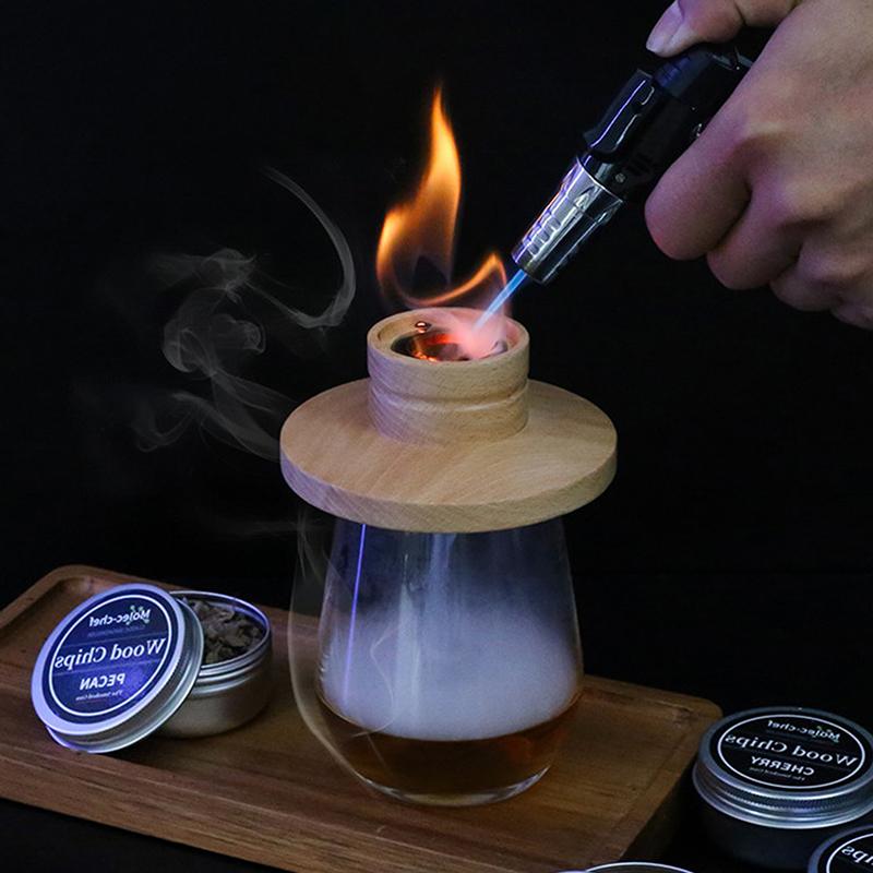 2025 Udírna z masivního dřeva A Sada Koktejlová dřevěná udírna létající talíř na whisky alkoholické nápoje