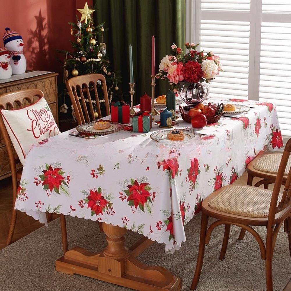 Christmas Tablecloth Waterproof Printed Fabric Holiday Dining Table Cover for Festive Decor
