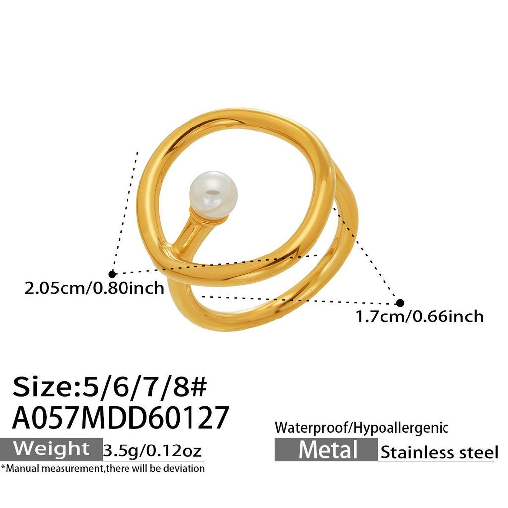Geometrischer Ring aus Edelstahl mit 18 Karat Vergoldung und Kunstperle