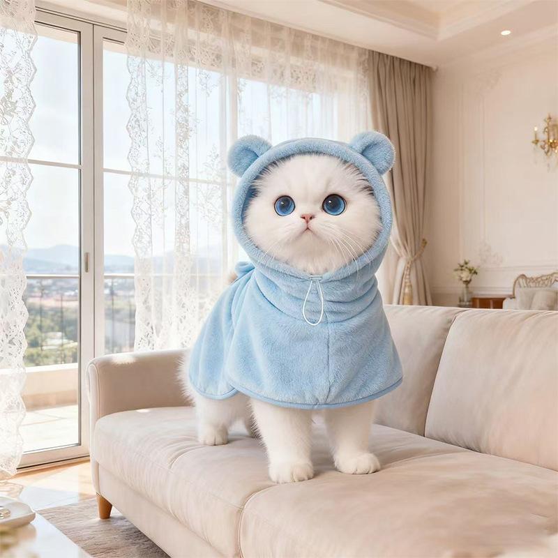 Pet bathrobe Strong absorbent dog bathrobe Size Medium large dog bear shape Coral fleece soft warm bathrobe L 2.5-5kg