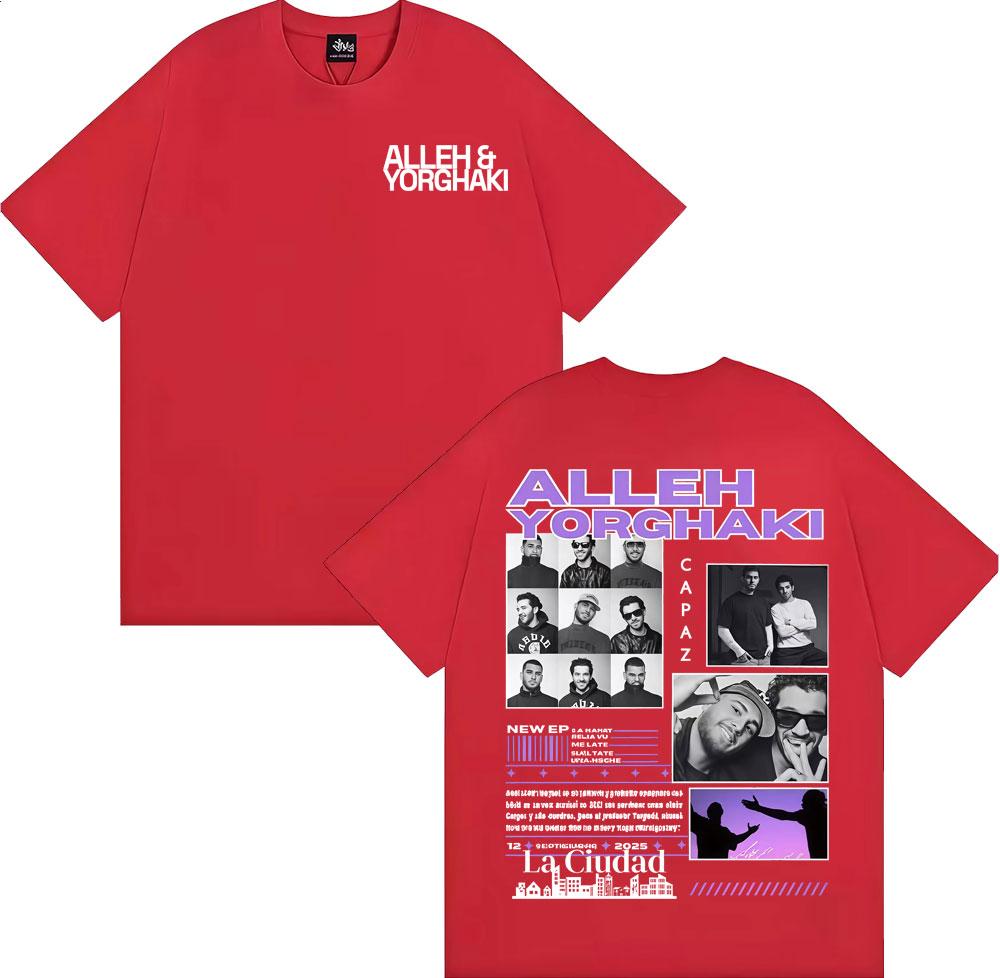 Rapper Alleh  Yorghaki La Ciudad Worid Tour 2025 Tshirt Mens Clothing Harajuku Gothic T Shirts Cotton Casual Oversized Tshirt