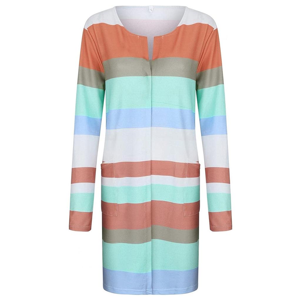 Mote Kvinner Casual Striper Lappverk Langermet Cardigan Bluse Topper