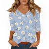 Women's Tops Three-quarter Sleeve Shirt V-neck Loose Casual Shirt Print T-shirt