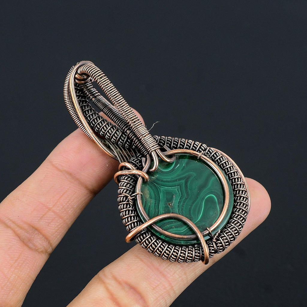 Malachite Pendant, 999 Copper Wire Wrapped Pendant Jewelry. Gift For Women Handmade Pendant Gemstone Jewelry