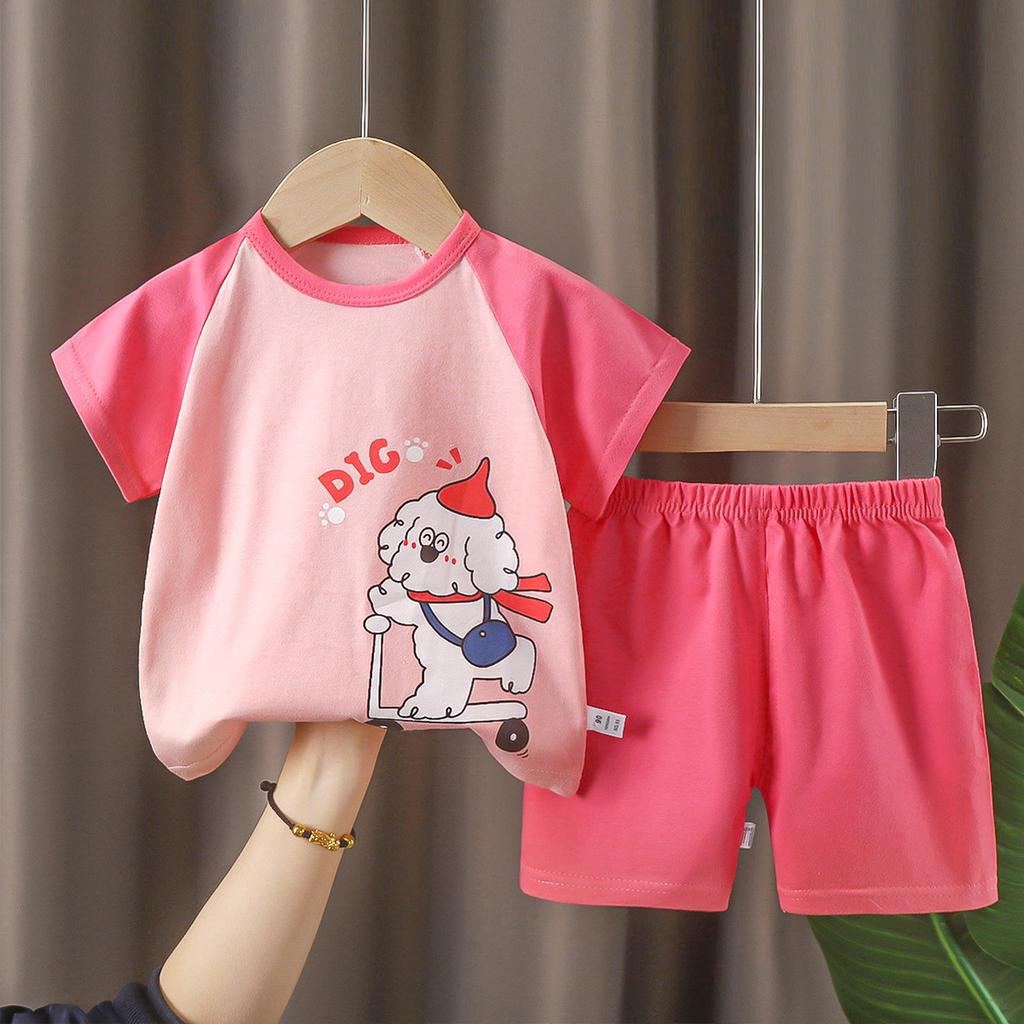 Children's short sleeved set made of pure cotton, summer new style for boys, summer clothes for babies, T-shirts for girls, thin children's clothing