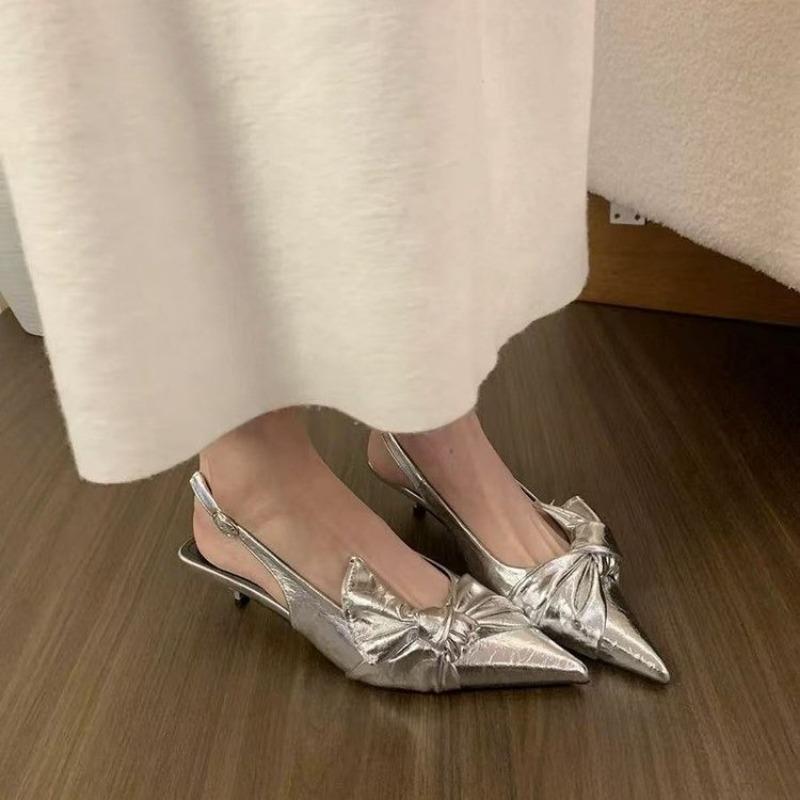 Fashion Women's Shoes Summer Street Style Butterfly-knot Pumps Sexy Pointed Toe Stilettos Woman Shoes Elegant Slingbacks Sandalias Mujer