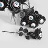 Halloween Eyeball Rose Black Fake Flower Single Stem With Eyeballs Ghost Festival Scary Party Decor Role Play Photobooth Props