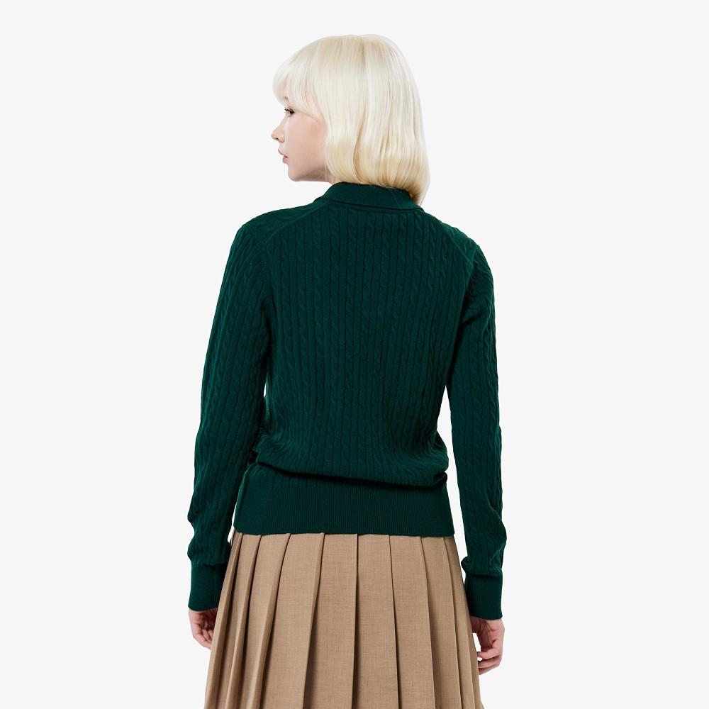 [lacoste] Women's Cable Long Sleeve Polo Sweater AF207E-55NYZP