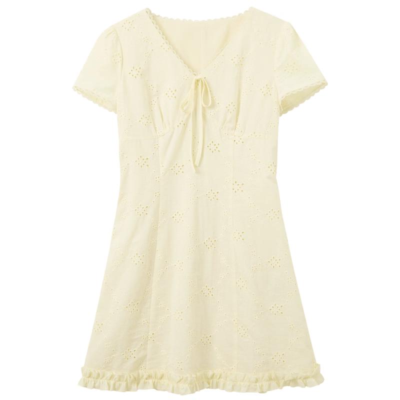 Sancai 100% Cotton Embroidered V-Neck A-line Dress