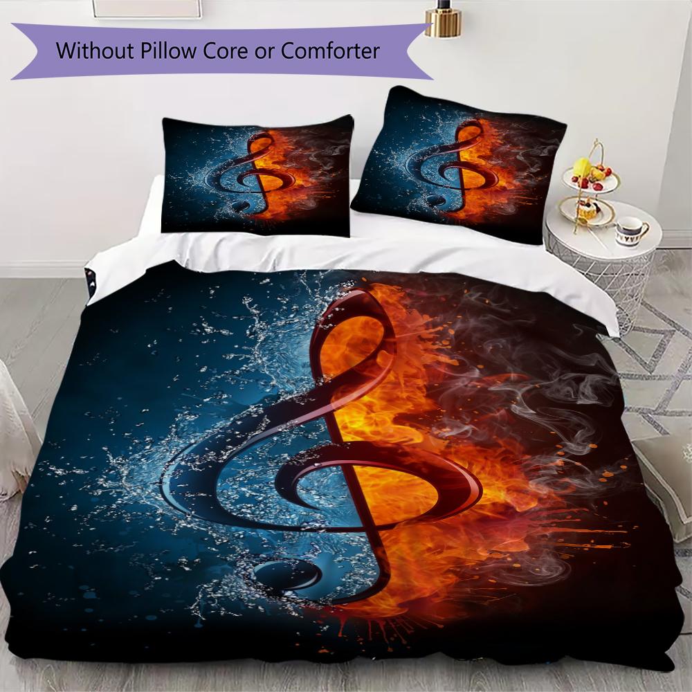 1PC Musical symbols Bedding Quilt Set Quilt Cover Pillowcase Home Decoration Birthday Gift (1 * duvet cover + 2 * pillowcase, without core)A19