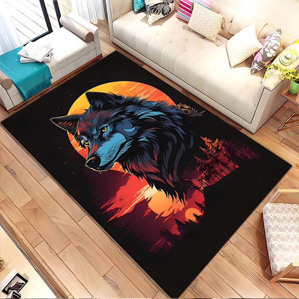 Wolf at Sunset Forest Fantasy Patterned carpet, non slip mat suitable for living room and bedroom sofas