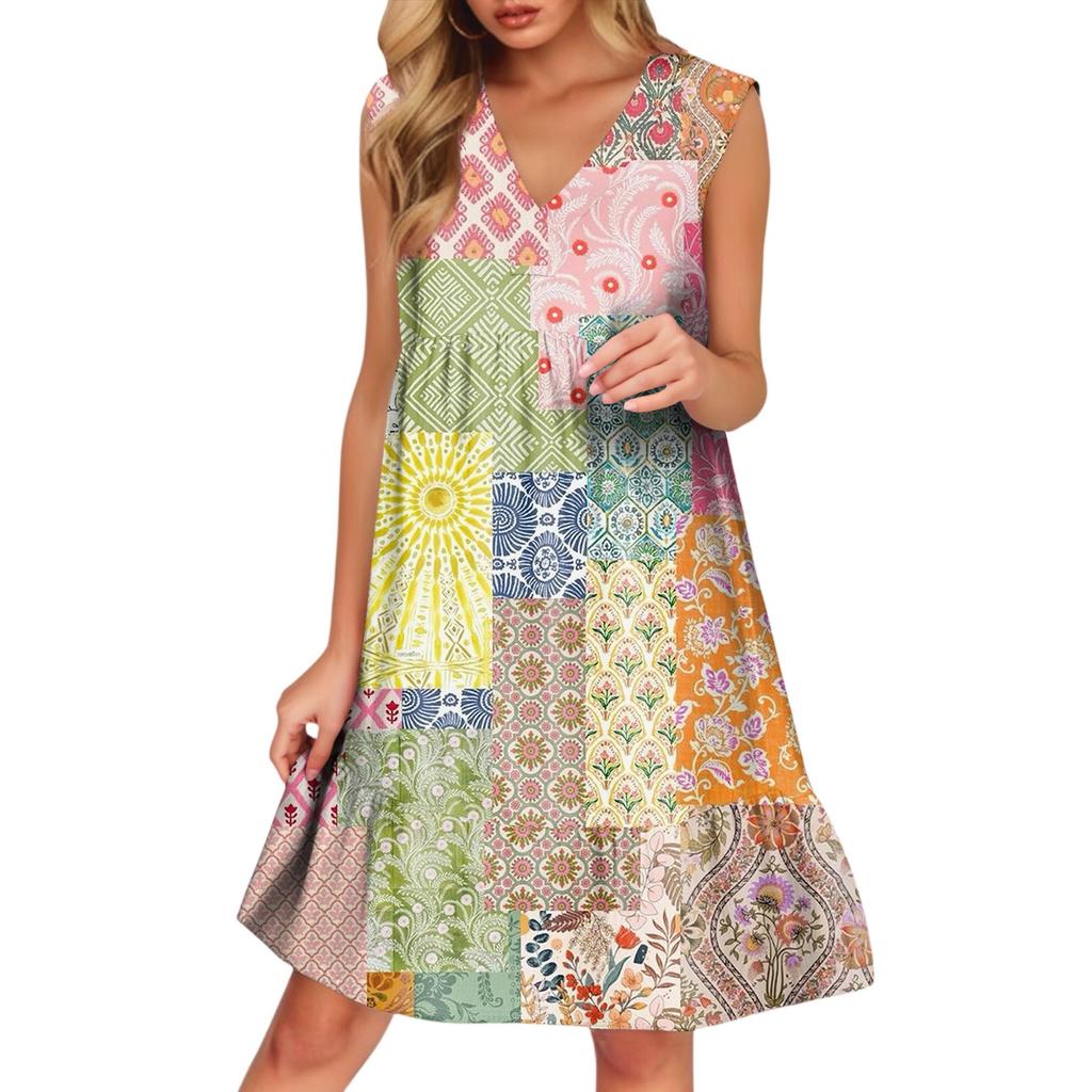 Women's Casual Fashion Breathable V-neck Vest With Pockets Floral Holiday Dress