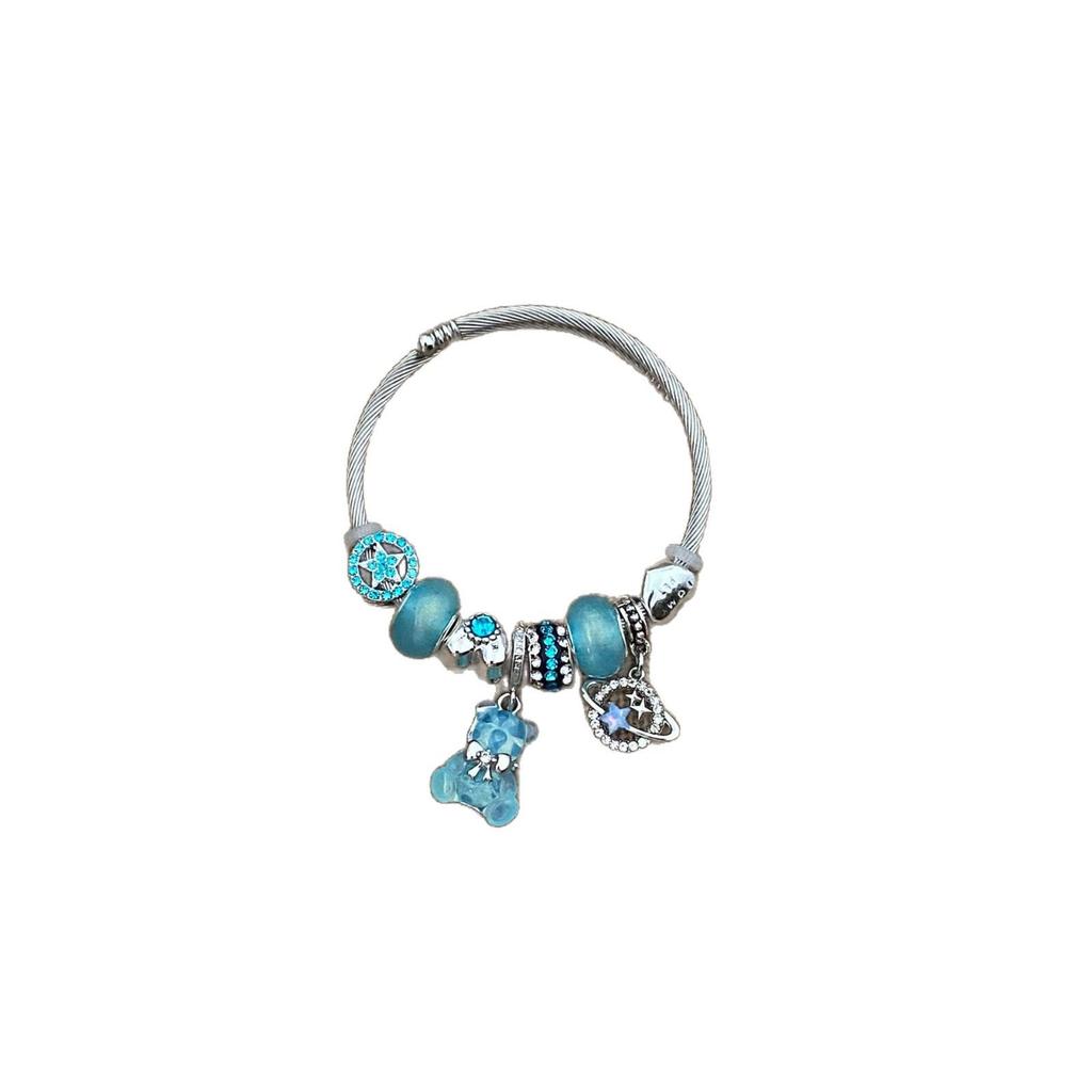 Pans Blaues Kristall Teddybär Charm Armband: Ein leichter Luxus-Design für Frauen