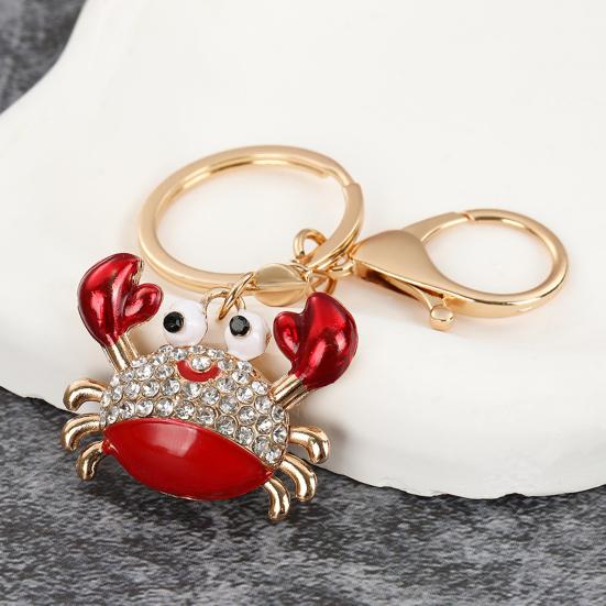 Keychain Pendant Sparkling Rhinestones Inlaid Crab Design Key Holder with Lobster Clasp Lightweight Car Bag Accessory