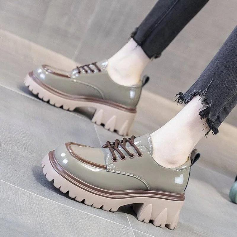 Fashion Fashion Patent Leather Women's Loafers Luxury Designer Platform Lolita Shoes Lace-up Dress Mary Jane Shoes Zapatillas De Mujer