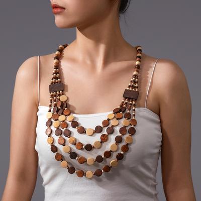 Collar retro multicolor grande redondo con cuentas multicapa estilo bohemio étnico para mujer
