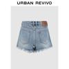 UR 2025 Autumn Women's Retro Fringed Denim Shorts
