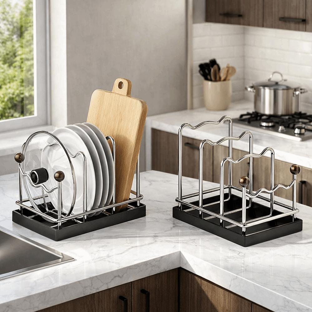 Mehrschichtiger Topfdeckel-Aufbewahrungsständer Vertikaler Schneidebrett-Halter Schneidebrett-Organizer Teller